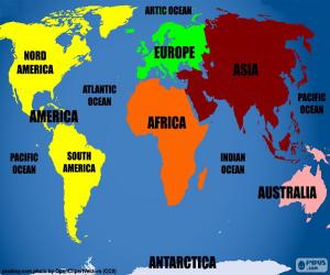 пазл Карта мира с материков и океанов